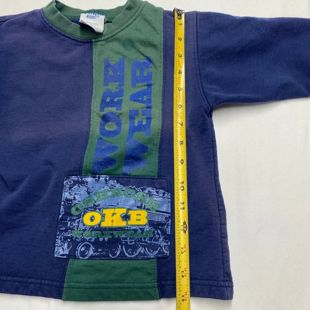 Vintage OshKosh Bgosh Kids 3T Sweatshirt Navy Green Workwear Train Made in USA